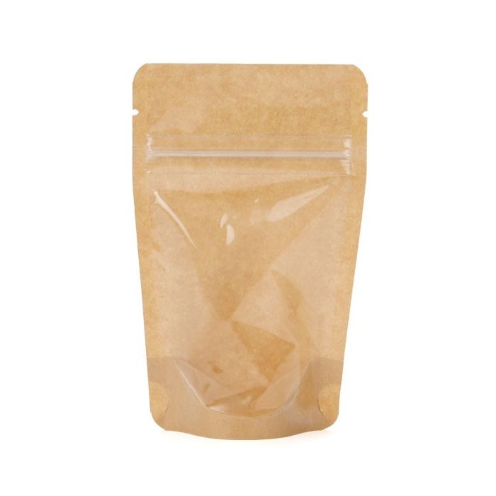 Doypack en papier Kraft avec transparence, 10,2x6x15,2cm | 57g (100 pièces) [ZBGKC2]