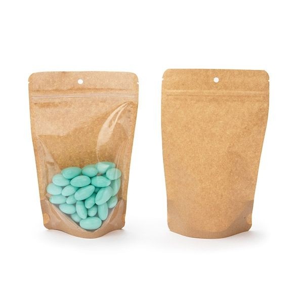 Doypack en papier Kraft avec transparence 13x8x20,5cm | 113g Trou Suspension Rond (100 pièces) [ZBGKC3H]