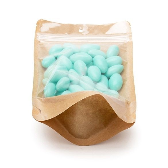 Doypack en papier Kraft avec transparence 13x8x20,5cm | 113g Trou Suspension Rond (100 pièces) [ZBGKC3H]