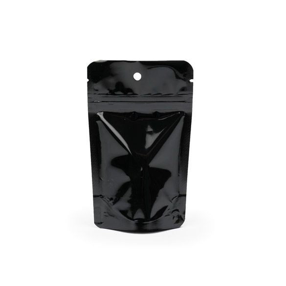 Doypack Noir Métallisé 8x5x13cm | 28g Trou Suspension Rond (100 pièces) [ZBGM1BH]