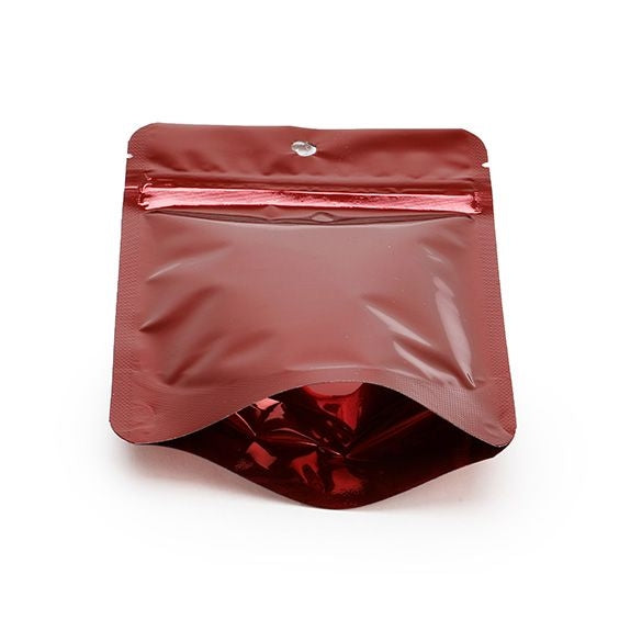 Doypack Rouge Métallisé 10.2x6x15.2cm | 57g Trou suspension rond (100 pièces) [ZBGM2RH]