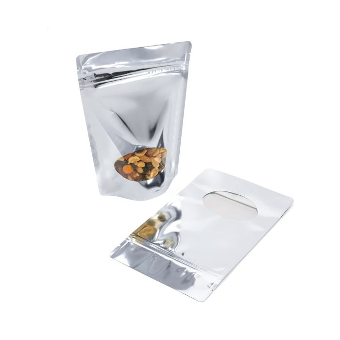 Doypack Argent avec fenêtre ovale 13x7x20,5cm | 113g (100 pièces) [ZBGMO3S]