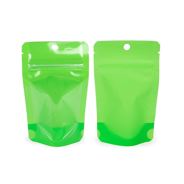 Doypack Transparent/Vert Fluo 7,9x5,1x13cm (100 pièces) [ZBGN1GR]