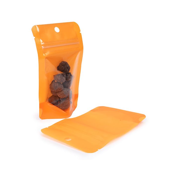Doypack Transparent/Orange Fluo 7,9x5,1x13cm (100 pièces) [ZBGN1OR]