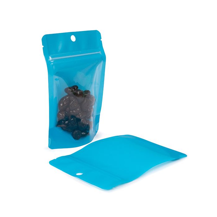 Doypack Transparent/Bleu Fluo 10,2x6x15,2cm (100 pièces) [ZBGN2BL]