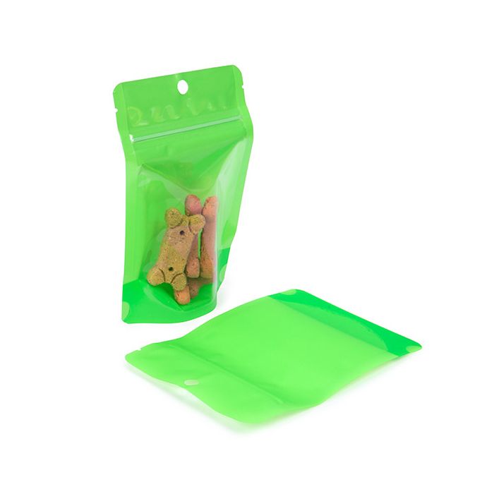 Doypack Transparent/Vert Fluo 10,2x6x15,2cm (100 pièces) [ZBGN2GR]