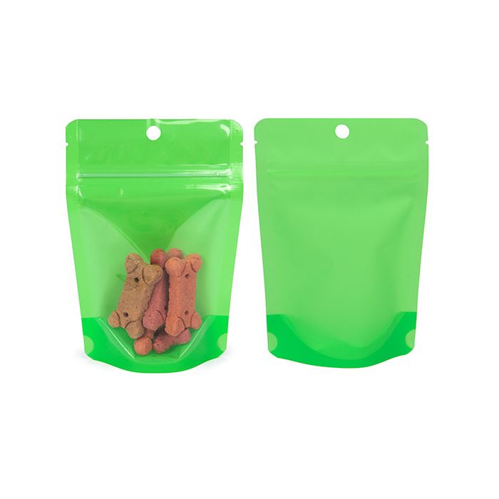Doypack Transparent/Vert Fluo 10,2x6x15,2cm (100 pièces) [ZBGN2GR]