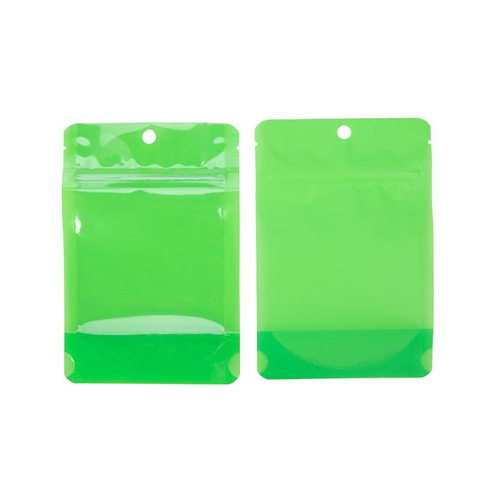 Doypack Transparent/Vert Fluo 10,2x6x15,2cm (100 pièces) [ZBGN2GR]