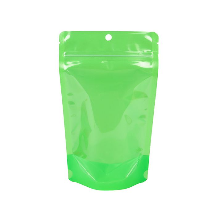 Doypack Transparent/Vert Fluo 13x7,9x20,6cm (100 pièces) [ZBGN3GR]