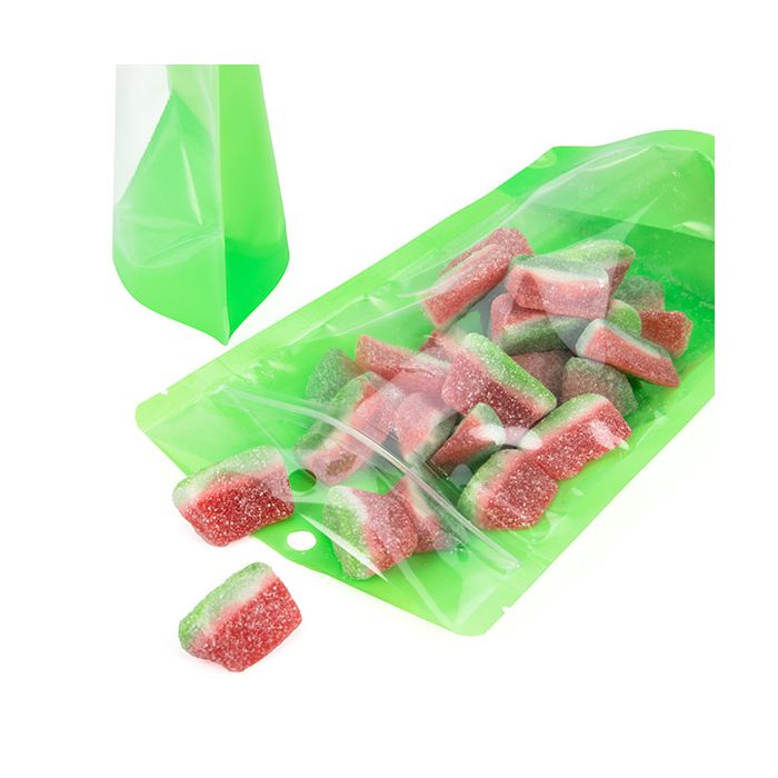 Doypack Transparent/Vert Fluo 13x7,9x20,6cm (100 pièces) [ZBGN3GR]