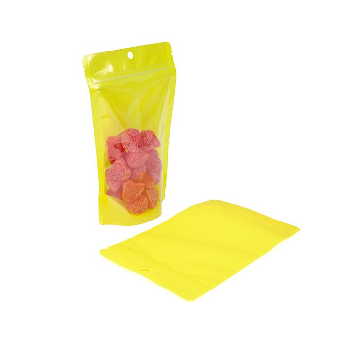 Doypack Transparent/Jaune Fluo 13x7,9x20,6cm (100 pièces) [ZBGN3YW]