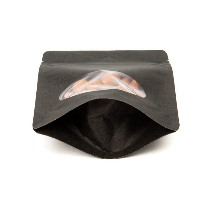 Doypack en papier Kraft Noir avec fenêtre ovale 13x8x20.5cm | 113 g (100 pièces) [ZBGO3BK]