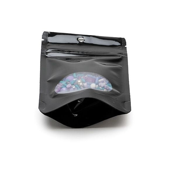 Doypack Noir avec fenêtre ovale 8x5x13cm | 28g Trou supension rond (100 pièces) [ZBGO1BH]