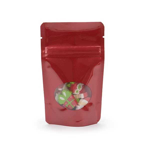 Doypack Rouge avec fenêtre ovale 8x5x13cm | 28g (100 pièces) [ZBGO1R]