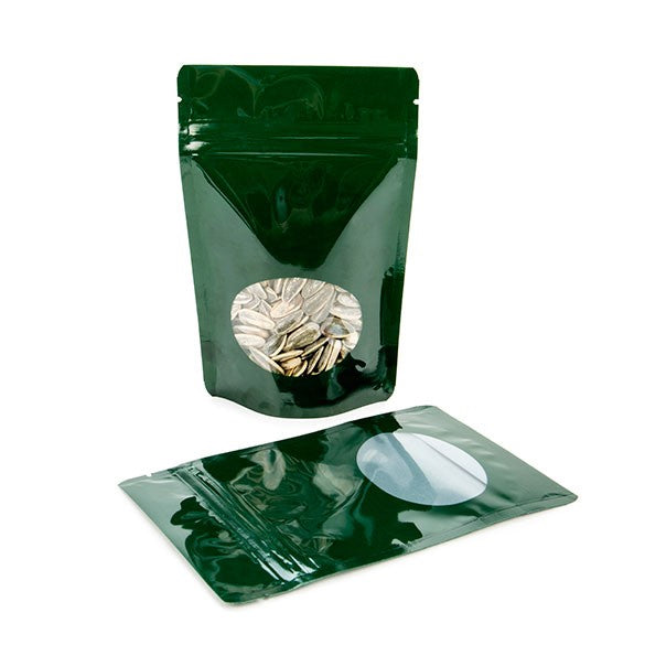 Doypack Vert chasseur avec fenêtre 10.2x6x15.2cm | 57g (100 pièces) [ZBGO2HG]