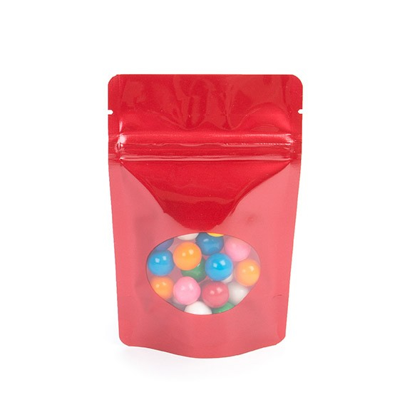 Doypack Rouge avec fenêtre ovale 10.2x6x15.2cm | 57g (100 pièces) [ZBGO2R]