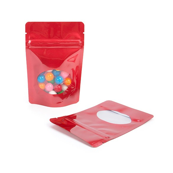 Doypack Rouge avec fenêtre ovale 10.2x6x15.2cm | 57g (100 pièces) [ZBGO2R]