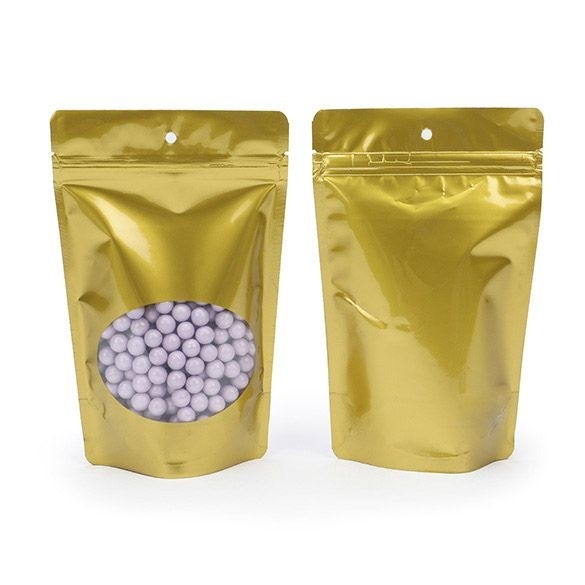 Doypack Or avec fenêtre ovale 13x7.9x20.6cm | 113g Trou Suspension Rond (100 pièces) [ZBGO3GH]