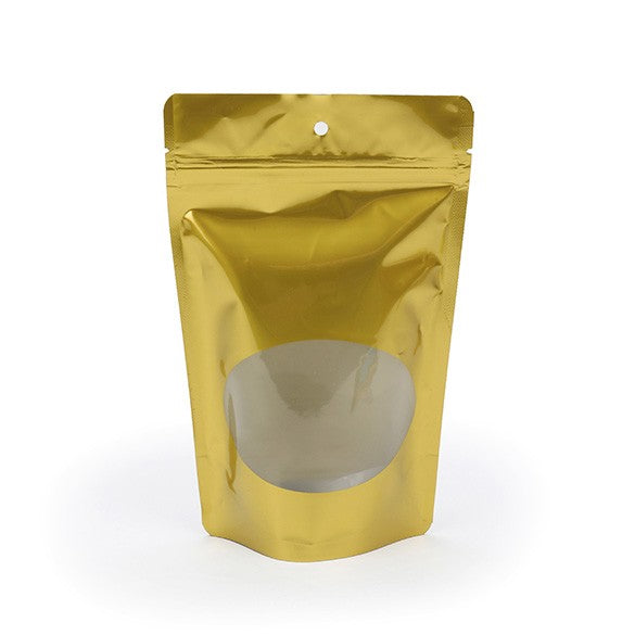 Doypack Or avec fenêtre ovale 13x7.9x20.6cm | 113g (100 pièces) [ZBGO3G]