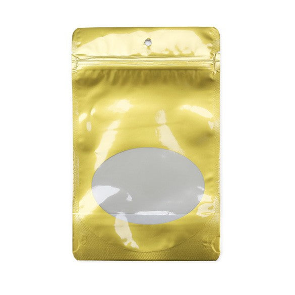 Doypack Or avec fenêtre ovale 13x7.9x20.6cm | 113g (100 pièces) [ZBGO3G]