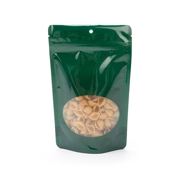 Doypack Vert chasseur avec fenêtre ovale 13x7.9x20.6cm| 113g Trou Suspension Rond (100 pièces) [ZBGO3HGH]