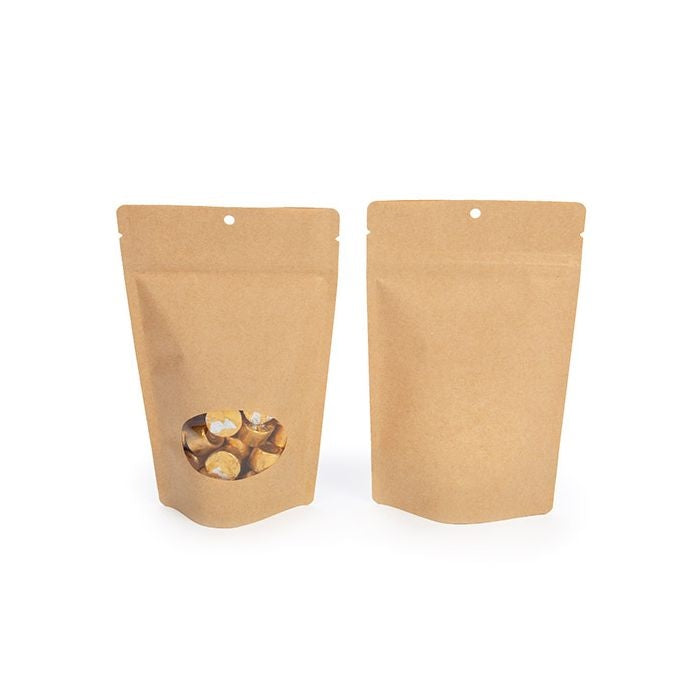 Doypack Kraft avec fenêtre ovale 13x7,9x20,6cm | 113g Trou Suspension Rond (100 pièces) [ZBGO3KH]