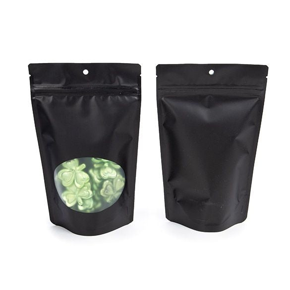 Doypack Matte Noir avec fenêtre ovale 13x7.9x20.6cm | 113g Trou Suspension Rond (100 pièces) [ZBGO3MBH]