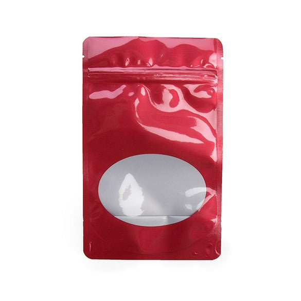 Doypack Rouge avec fenêtre ovale 13x7.9x20.6cm | 113g (100 pièces) [ZBGO3R]
