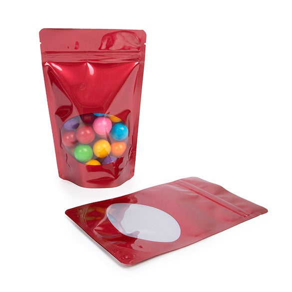 Doypack Rouge avec fenêtre ovale 13x7.9x20.6cm | 113g (100 pièces) [ZBGO3R]