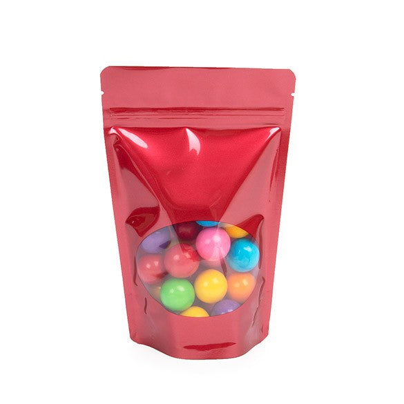 Doypack Rouge avec fenêtre ovale 13x7.9x20.6cm | 113g (100 pièces) [ZBGO3R]
