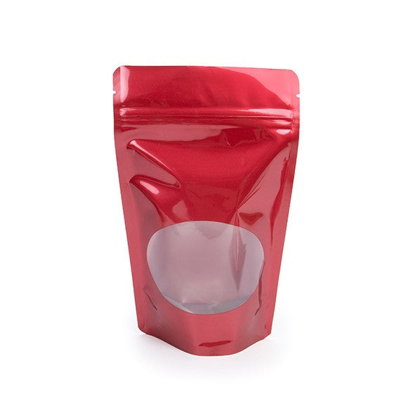 Doypack Rouge avec fenêtre ovale 13x7.9x20.6cm | 113g (100 pièces) [ZBGO3R]