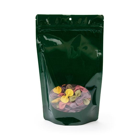 Doypack Vert chasseur avec fenêtre ovale 17.1x8.9x28.5cm | 340g trou Suspension Rond (100 pièces) [ZBGO4HGH]