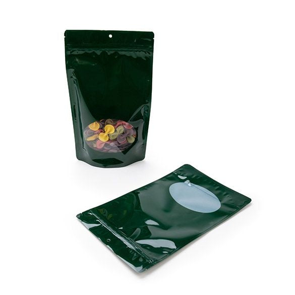 Stand Up Pouches Green with oval Window 17x9x28.5cm | 340 grams with hang hole