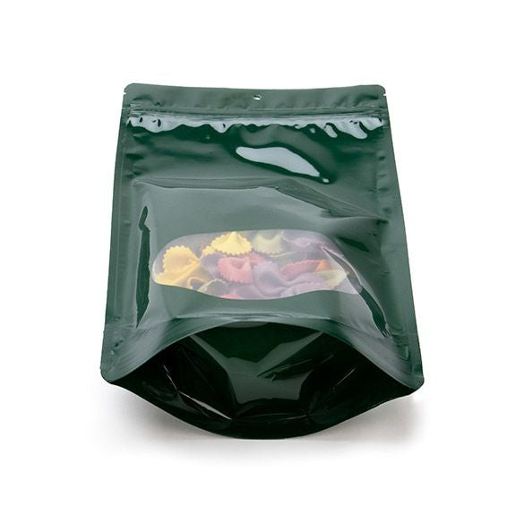 Doypack Vert chasseur avec fenêtre ovale 17.1x8.9x28.5cm | 340g trou Suspension Rond (100 pièces) [ZBGO4HGH]