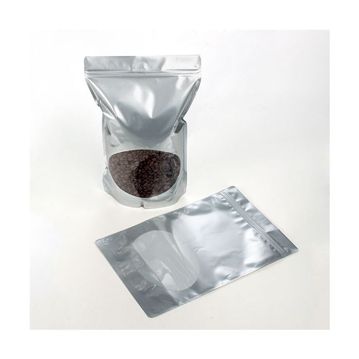 Doypack Argenté avec fenêtre 22.9x12.1x34.3cm | 907g (100 pièces) [ZBGO6S]