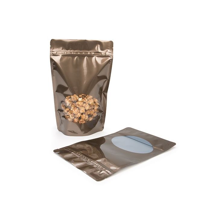 Doypack Bronze avec fenêtre ovale 14.9x8.9x23.2cm (100 pièces) [ZBGO7BZ]