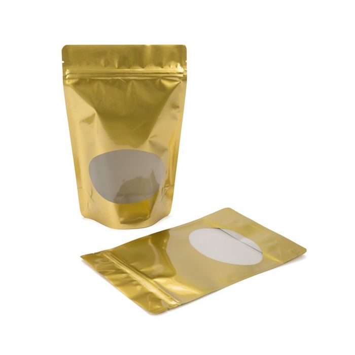 Doypack Or Métallisé avec fenêtre Transparente, 15x9x23.2cm | 312g (100 pièces) [ZBGO7G]