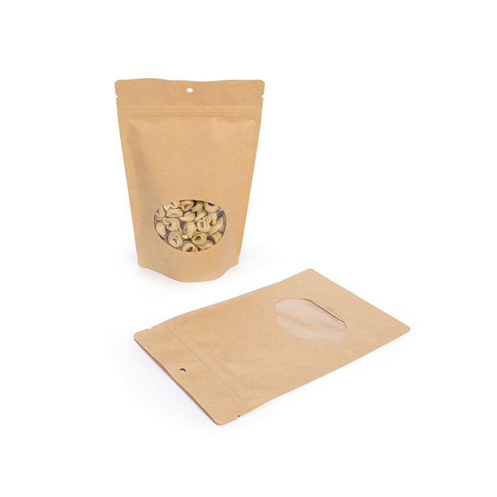 Doypack Kraft avec fenêtre ovale 15x9x23cm | 312g Trou de suspension (100 pièces) [ZBGO7KH]