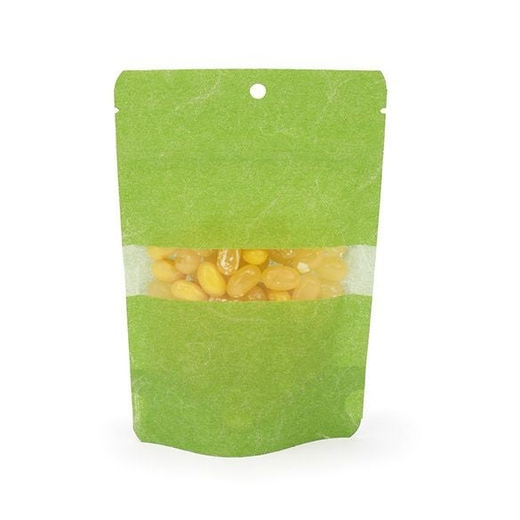 Doypack papier de riz Vert avec fenêtre 10x6x15cm | 57g Trou Suspension Rond (100 pièces) [ZBGR2GRH]