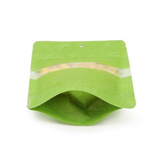 Doypack papier de riz Vert avec fenêtre 10x6x15cm | 57g Trou Suspension Rond (100 pièces) [ZBGR2GRH]