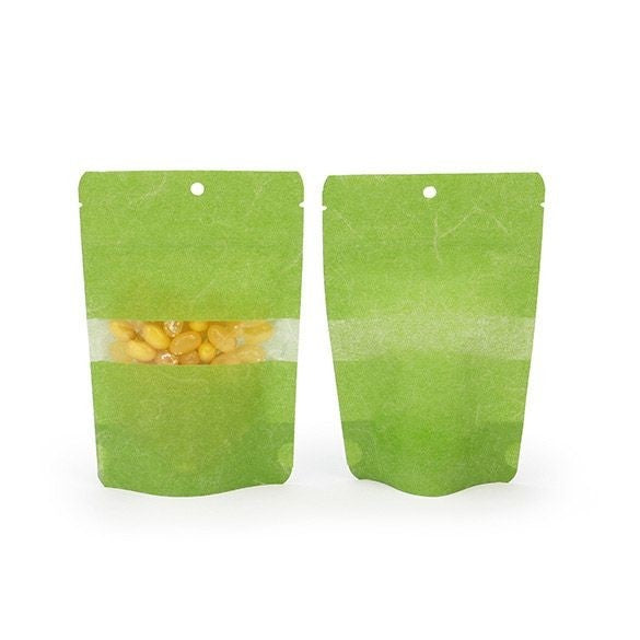 Doypack papier de riz Vert avec fenêtre 10x6x15cm | 57g Trou Suspension Rond (100 pièces) [ZBGR2GRH]