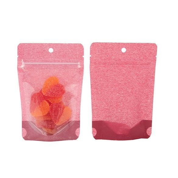 Doypack papier de riz rose avec fenêtre, 10.2x6x15.2cm | 57 g (100 pièces) [ZBGR2HR]