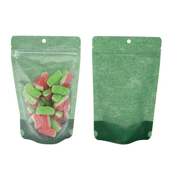 Doypack papier de riz Vert foncé avec fenêtre 13x8x20.6cm | 113g (100 pièces) [ZBGR3HGR]