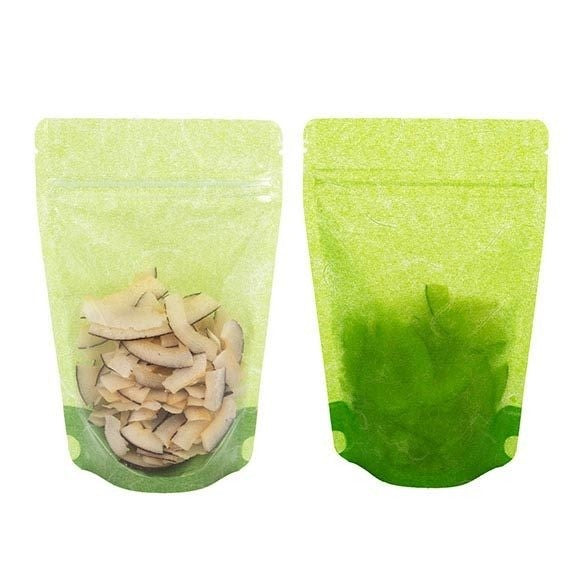 Doypack papier de riz Vert avec avant transparant 11.9x7.6x18.4cm | 114g (100 pièces) [ZBGR46GC]