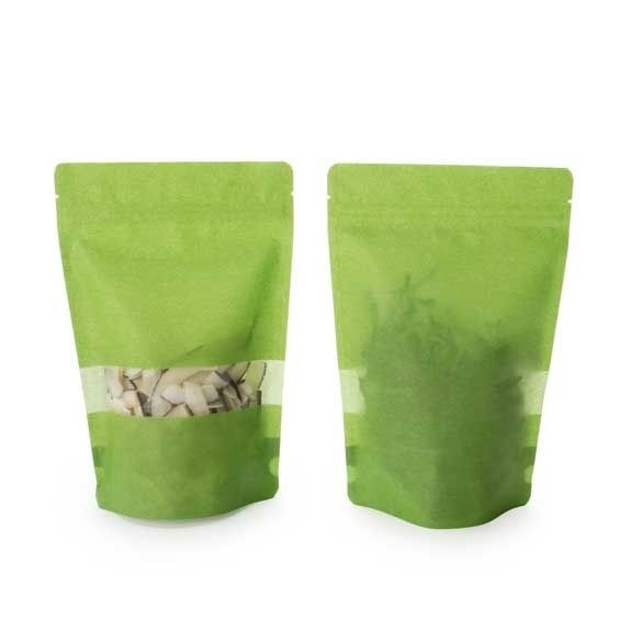 Doypack papier de riz Vert avec fenêtre 13x8x20.6cm | 113g (100 pièces) [ZBGR3GR]