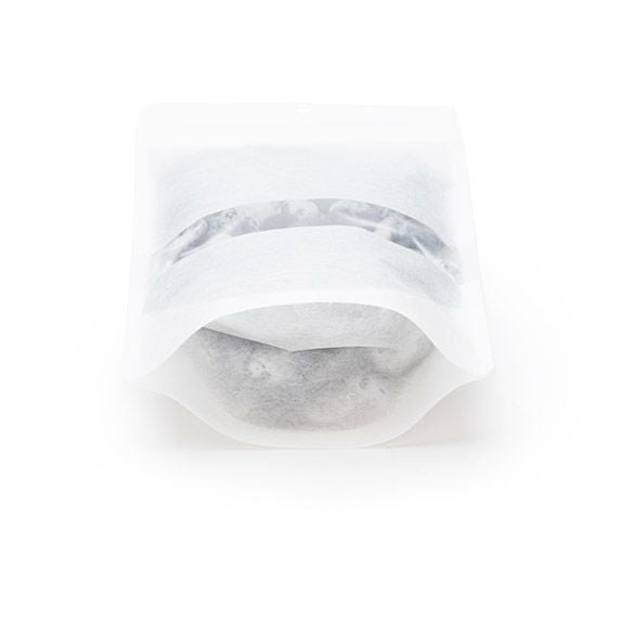 Doypack papier de riz Blanc avec fenêtre 15x9x23.2cm| 312g Trou Suspension Rond (100 pièces) [ZBGR7WH]