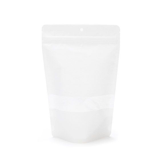 Doypack papier de riz Blanc avec fenêtre 15x9x23.2cm| 312g Trou Suspension Rond (100 pièces) [ZBGR7WH]