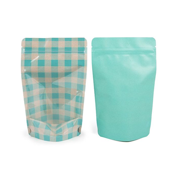 Doypack Transparent/Bleu Pastel Plaid 13x7,9x20,6cm (25 pièces) [ZBGSW3BLP]