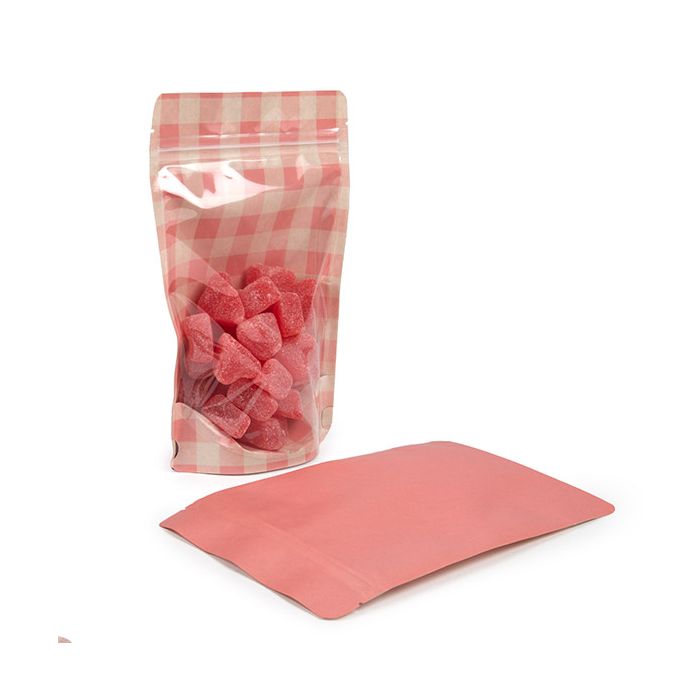 Doypack Transparent/Rose Pastel Plaid 13x7,9x20,6cm (25 pièces) [ZBGSW3PP]