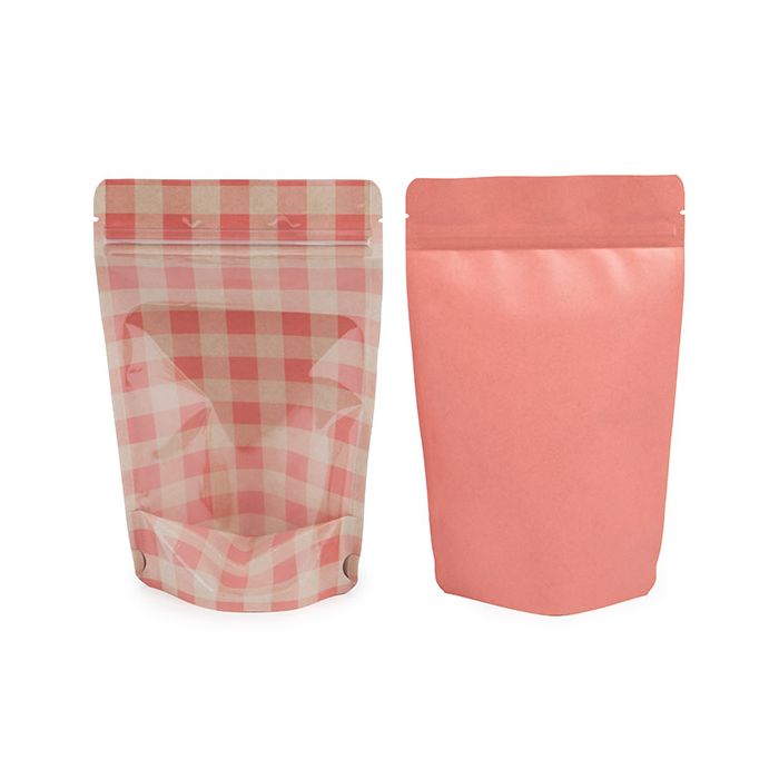 Doypack Transparent/Rose Pastel Plaid 13x7,9x20,6cm (25 pièces) [ZBGSW3PP]